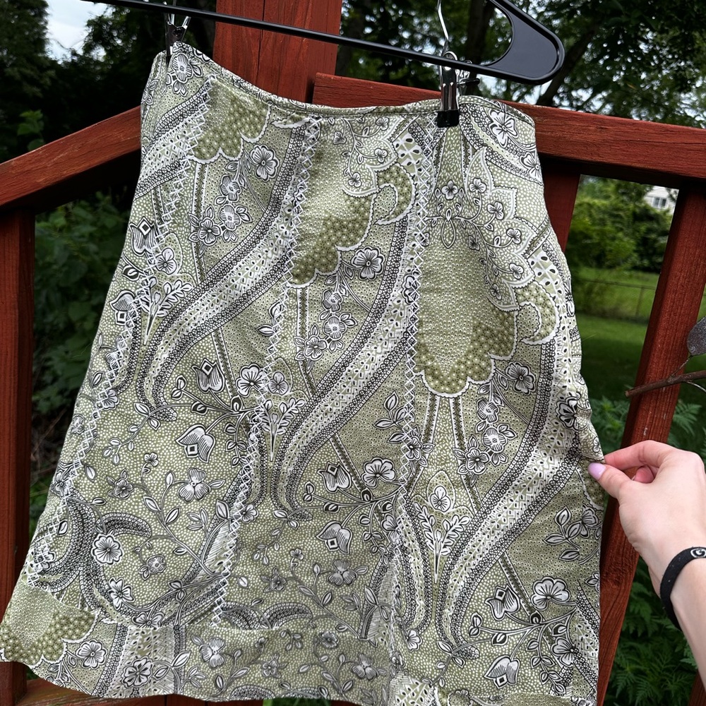Ann Taylor Green Paisley Mini Skirt